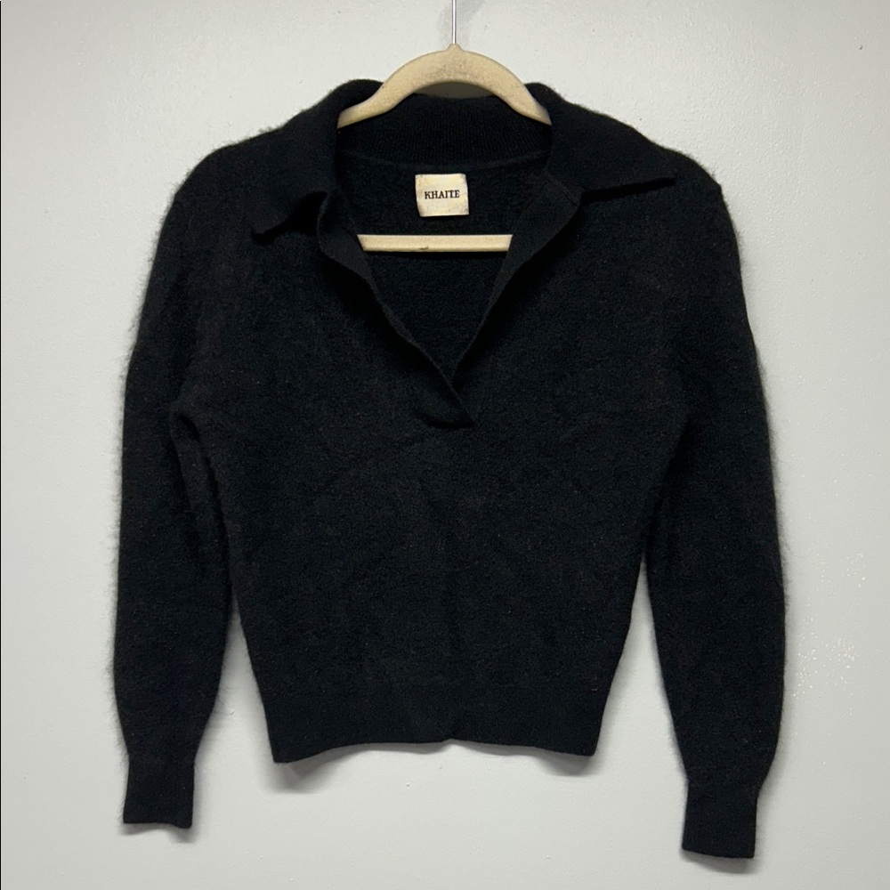 Khaite Jo Stretch‎ Cashmere Polo Sweater Black Size XS - Picture 2 of 7